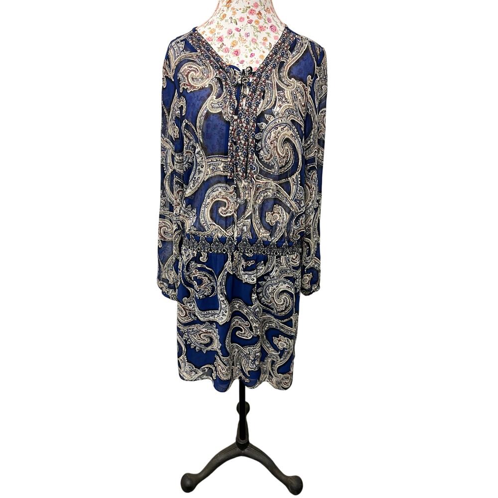 💙 White House Black Market Paisley Print Dress 14 Boho Festival Chic - Picture 3 of 6
